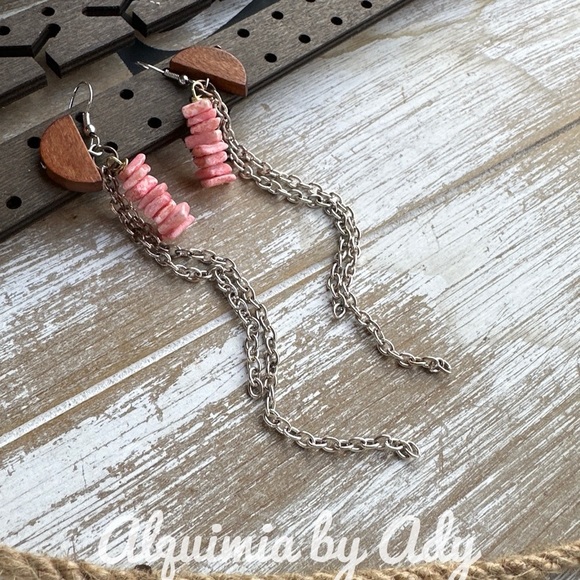 Alquimia Pink and Silver Chain Earrings - Picture 2 of 2